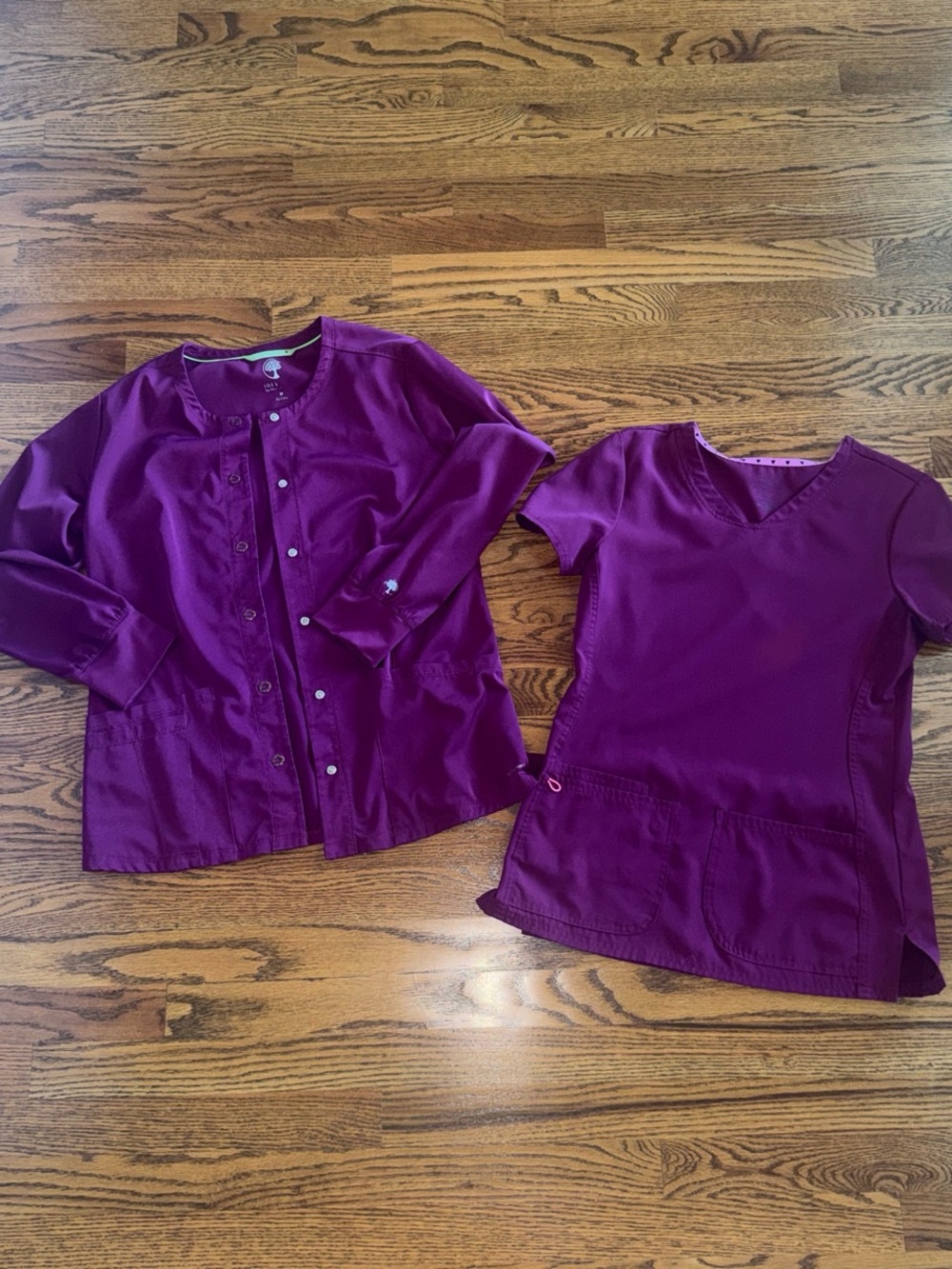 Purple Medical Scrub Top Set - V-Neck & Button Cardigan